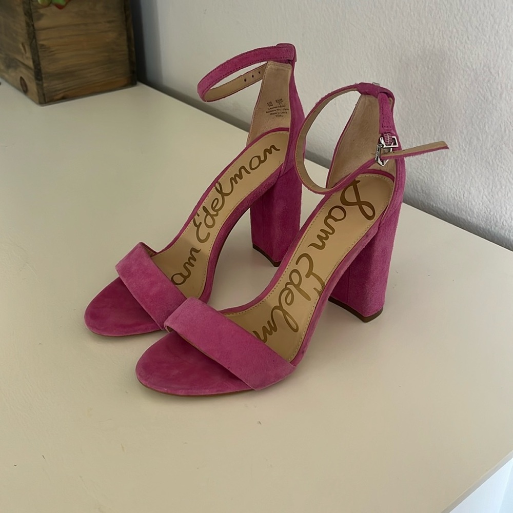 SAM EDELMAN YARO PINK SUEDE HEELED SANDAL